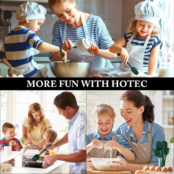 HOTEC 600℉ Heat Resistant BPA-Free Silicone Rubber Spatula Set,Kitchen Cooking Spatulas, Baking, Mixing for Non Stick Cookware, Dishwasher Safe, Dark Green Set of 5