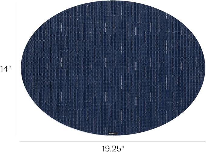 Chilewich Bamboo Placemats Set of 4, Woven Oval Placemats | Reusable, Stain-Resistant, Indoor/Outdoor Tabletop Protection, 19" x 14", Lapis