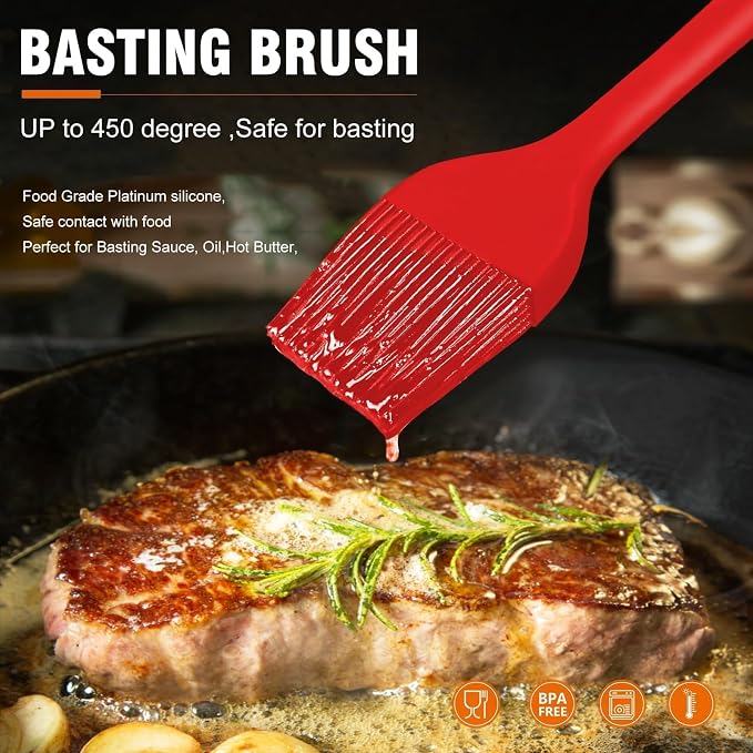 Walfos Silicone Basting Pastry Brush, 600°F Heat Resistant for BBQ Grill Baking Kitchen Cooking, BPA Free and Dishwasher safe