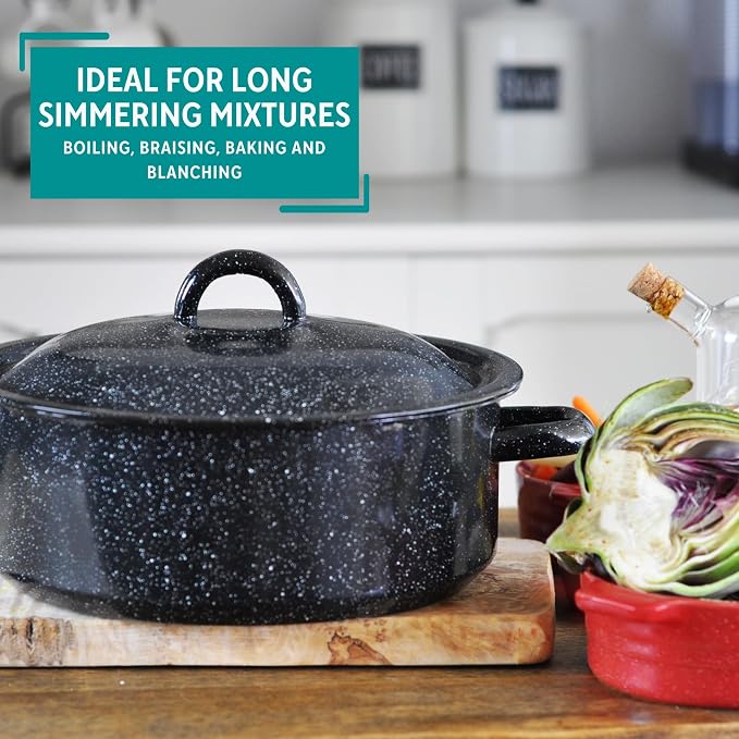 MIRRO 4.5 Qt Enamel Dutch Oven for Seafood, Black | Traditional Vintage Style
