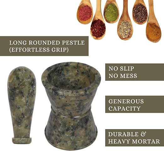 Mortar and Pestle, Made of Heavy Duty Polished Hard Stone, Natural Stone Grinder for Spices, Pastes, Herbs, Seasoning etc. (Drum Shape)