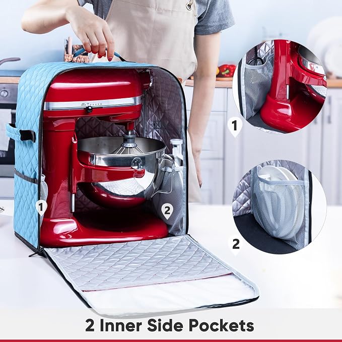 BAGSPRITE Stand Mixer Cover with Appliance Sliders Base Compatible with KitchenAid Mixer-Storage Bag for 4.5/5 Quart with Pockets for Kitchen Aid Accessories and Attachments