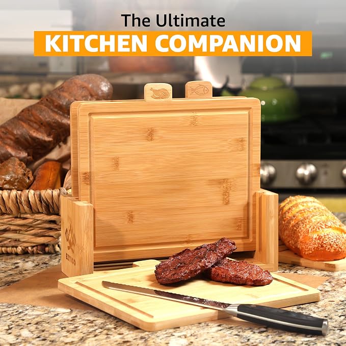 4-Piece Bamboo Cutting Board Set And Premium Scissors, Perfect Wooden Charcuterie and Chopping Boards, Ideal Juice Groove, BPA-Free, kitchen stuff, and kitchen must haves 2026.