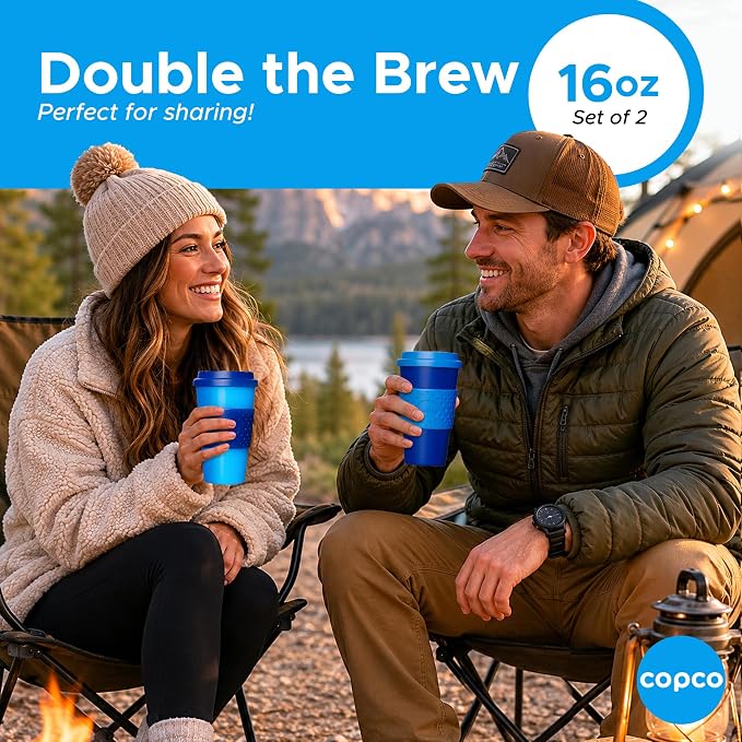 Copco 16oz Acadia Travel Mug, Set of 2 - Double-Wall Insulated, Navy & Blue | Double-Wall Insulated BPA-Free Travel Mugs - Quarter-Turn Lid & Textured Non-Slip Grip for Easy Travel