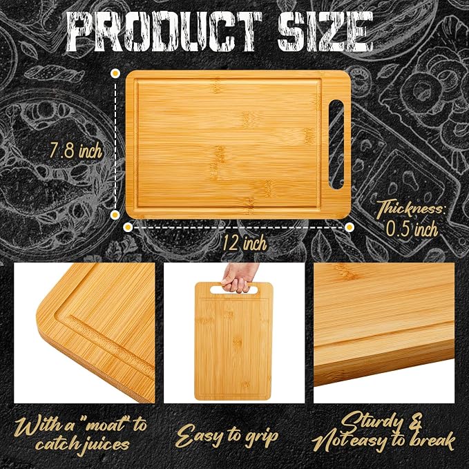 Nuenen 10 Pcs Bulk Wood Cutting Board with Handle 12 x 7.8 Inch Bamboo Wooden Kitchen Serving Chopping Boards for Pizza, Bread, Charcuterie, Fruit, Vegetables(Bamboo)