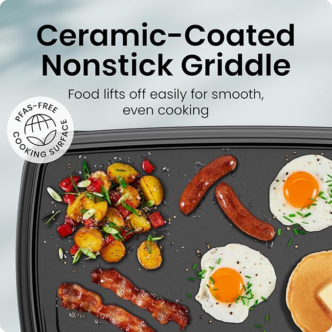 Chefman XL Electric Griddle with Removable Temperature Control, Immersible Flat Top Grill, Burger, Eggs, Pancake Griddle, Nonstick Extra Large Cooking Surface, Slide Out Drip Tray, 10 x 20 Inch