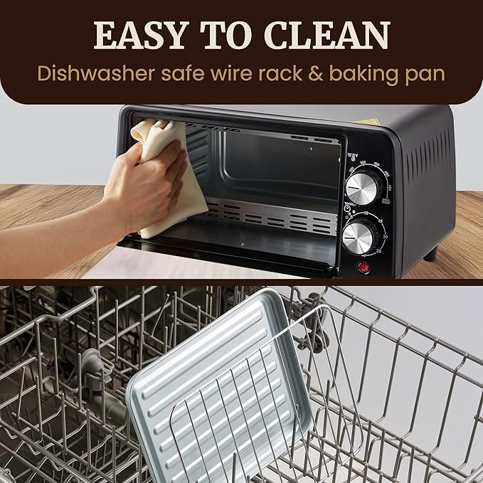 Elite Gourmet ETO449X Toaster Oven, 9.5Qt/4-Slice, 800W Quartz, Black | Fits 8" Pizza, 200-450F Adjustable Temp, 30-Min Timer - compact countertop mini design for small kitchens, dorms, RVs