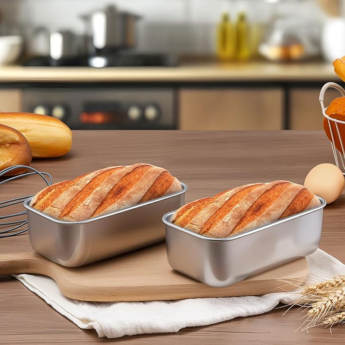 LIANYU 4 Pack Stainless Steel Mini Loaf Pan for Baking Bread, 6.3 x 3.5 In | Small Bread Loaf Pan for Homemade Meatloaf, Tin Loaf Baking Pan Perfect for Banana Sourdough Sandwich, Dishwasher Safe