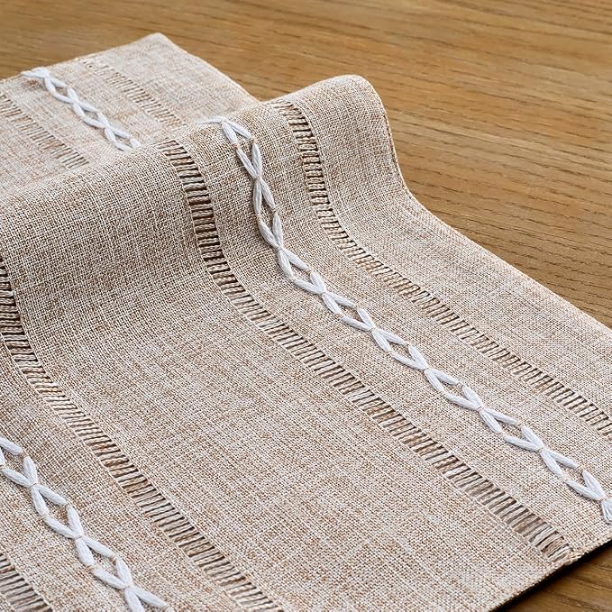 Wracra Cotton Linen Place Mats, Brown Embroidered Placemats Set of 6 | Placemats 12 x 18 Inch; Cotton Linen Woven Fabric; Heat Resistant Table Mats; Raised Embroidered Hollow Design