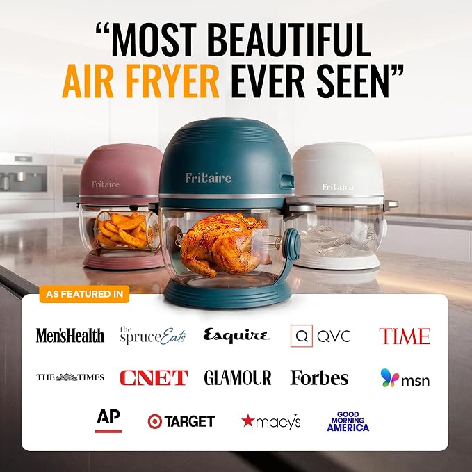 Non Toxic Air Fryer™ Pro | 9-in-1 Glass Air Fryer | Self-Cleaning | 5 Quart | Rotisserie and Tumbler | 400F Vortex For Even Cooking, BPA-Free Teflon Free, Recrisp, Roast, Bake, Black