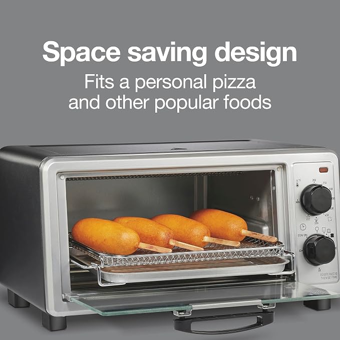 Proctor Silex 4 Slice Countertop Air Fryer Toaster Oven Combo | Air Fry, Bake, Broil, Toast | 200-450⁰F Adjustable Temp | 30 Minute Timer | Automatic Shutoff | Black and Silver | 31265