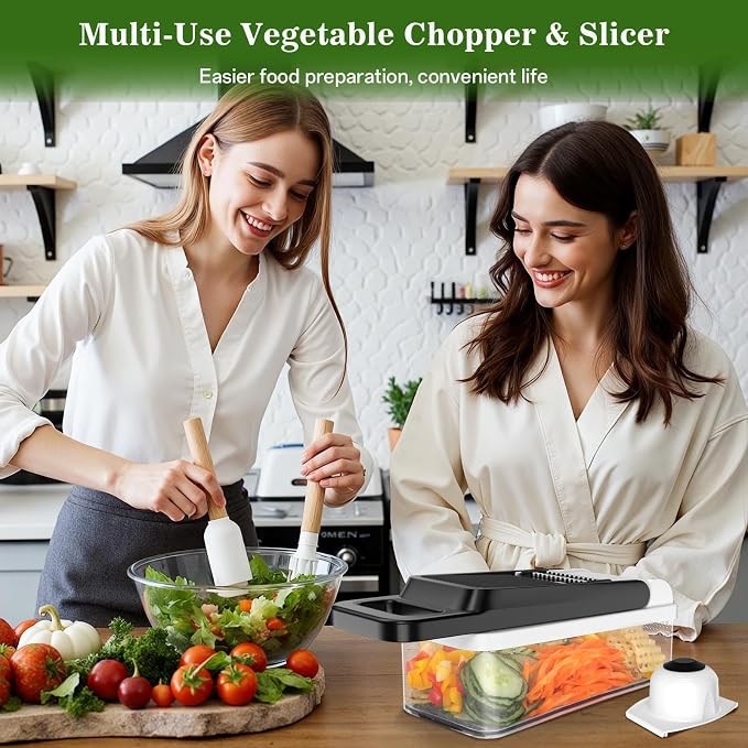 HomeHacks Veggie Chopper Vegetable Cutter, 15 in 1 Kitchen Gadget, White | Dicer, Slicer, Cutter, Slap Chop, Cheese Grater & Egg Separator - Multi-Functional Salad Fruit Onion Chopper with Container