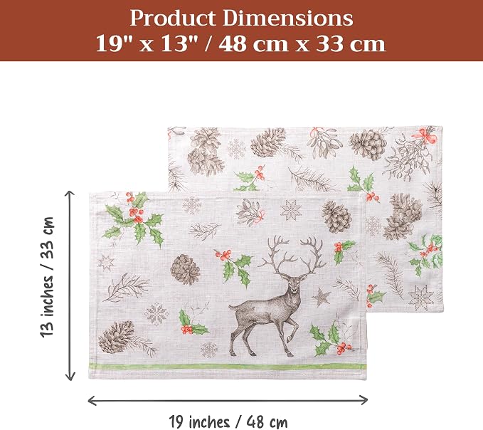 Maison d' Hermine Placemats Set of 4 Reusable 100% Cotton (13"x19") | Cloth Place Mats Washable Table Mats for Kitchen Dining Party Wedding Hotel Home Thanksgiving Christmas - Christmas Dew
