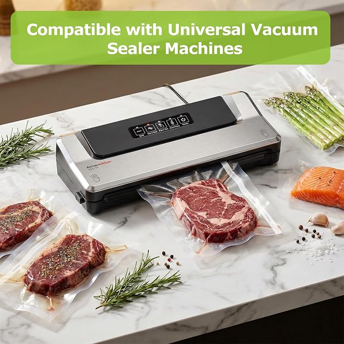 Bonsenkitchen Vacuum Sealer Bags Rolls for Food, 2 Packs 11" x 20' | Heavy-Duty Textured Material Bag, BPA-Free, Commercial-Grade, Custom-Length Bag for Food Storage & Sous Vide