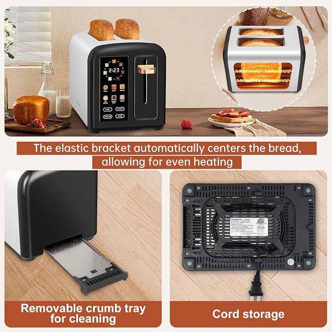 SEEDEEM 2-Slice Touchscreen Toaster, Stainless, 7 Shade, 1350W, Black