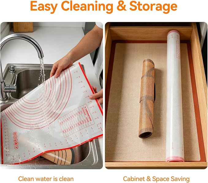 3 PCS Silicone Baking Mat Set：Bread Slings with Long Handles + 28"x20" Pastry Mat Non-Stick Reusable Sourdough Baking Supplies,Easy Clean, Kitchen Accessories