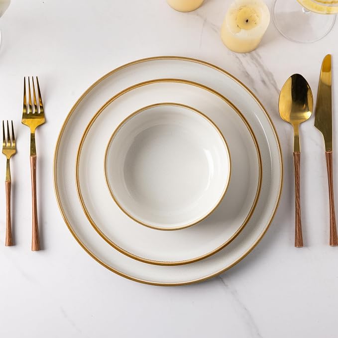 GBHOME Dinnerware Sets for 8, 24 Pieces Ceramic Plates and Bowls Set | Scratch Resistant Stoneware Dishes Set, Dishwasher & Microwave Safe, Reactive Glaze, Pearl White