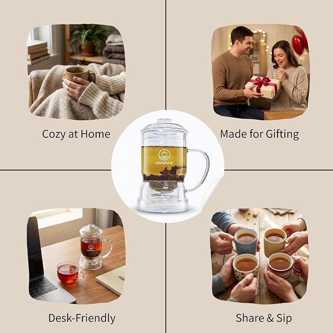 Glass Tea Infuser, Easy Drain for Loose Leaf, 15.2 oz, Clear | Fits rims under 3.15 in; set on mug to drain, lift to stop, helps limit bitterness. Dishwasher safe; tea bags, herbs, coffee