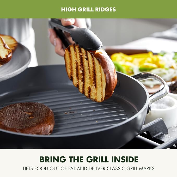 GreenPan Valencia Pro 11" Ceramic Nonstick Grill Pan, Hard Anodized | PFAS-Free Nonstick, Induction Ready, Compatible with all Stovetops, Hard Anodized, Gray, Dishwasher Safe, Oven Safe to 600F