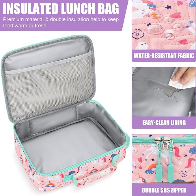 Fimibuke Kids Bento Lunch Box with Toddler Insulated Water Bottle Lunch Bag | Lunch Box Kids with 4 Compartments, Ice Pack & Utensils Set, Birthday Gifts for Ages 3-12 Back to School Toddler Girls Boys