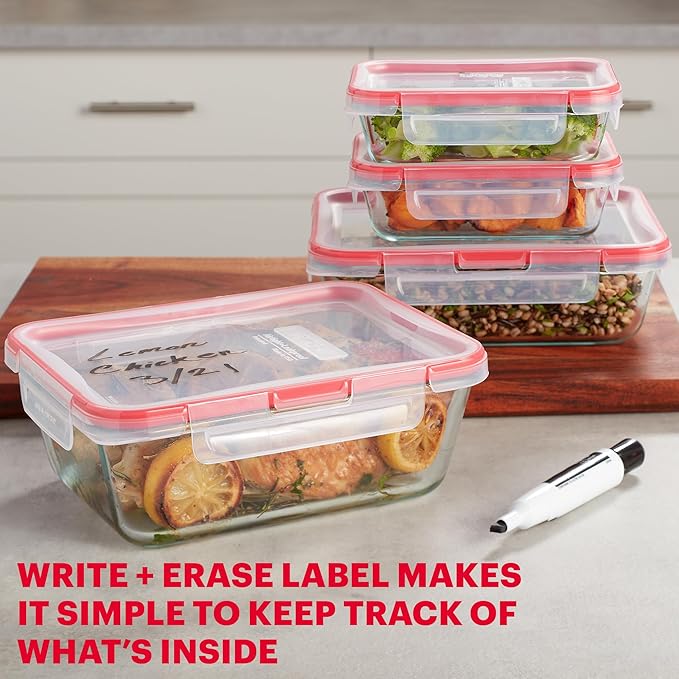 Pyrex Freshlock (4-Pack) Mixed Sized Glass Food Storage Containers Set | Meal prep containers with airtight locking lids, meal prep, dishwasher & microwave safe