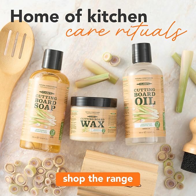 CLARK'S Cutting Board Oil 12 Oz, Food Grade Mineral Oil - Lemongrass Scent | Mineral Oil for Wood Cutting Board Added Lemongrass Essential Oils - Butcher Block Conditioner - Restores and Protects Wood