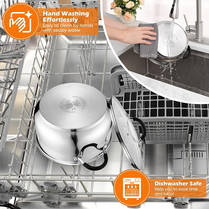 P&P CHEF 5 Quart Stainless Steel Stock Pot, Cooking Pot with Visible Lid | For Soup Pasta, Tri-Ply Bottom & Dual Heatproof Handles, For Induction Gas All Stoves, Non-Toxic & Dishwasher Safe