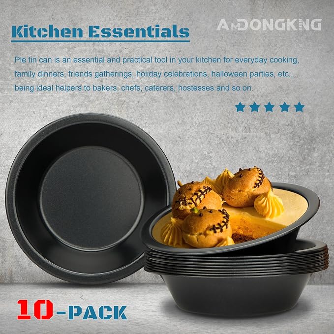 5 Inch Mini Pie Tin, 10-Pack Small Pie Pans | Nonstick Carbon Steel Baking Pans, Ideal For Oven & Instant Pot Baking, Perfect For Mini Pies, Cake, Tarts & Quiches