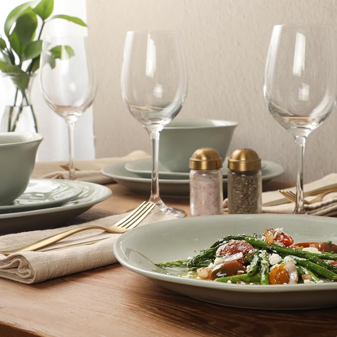 Gibson Elite Port Barton Plates and Bowls Sets, 12-Piece Stoneware Dinnerware Sets, Reactive Glaze Dish Set - Green