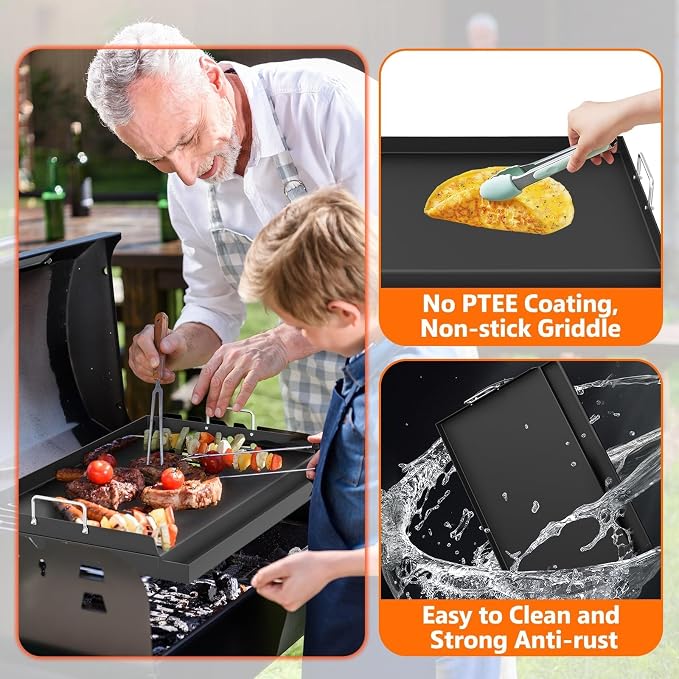 Upgrated 23" x16 " Nonstick Universal Cast Iron Griddle, Muti-Purpose Cooking Griddle for Gas Grill with Grease Groove, Pre-Seasoned Flat Top Plate Insert for Camping, Tailgating, Parties