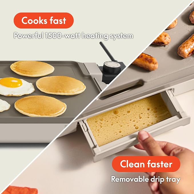 bella 10"x20" Ceramic Griddle, Oatmilk