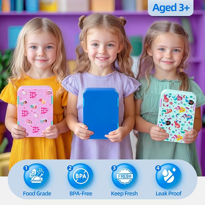 Bento Lunch Box for Kids, 5/6 Compartments, Blue | Dishwasher Safe Back to School Snack Bento Lunch Containers Boxes, Ideal Portion Sizes for On-the-Go Meal, Ages 3+, School