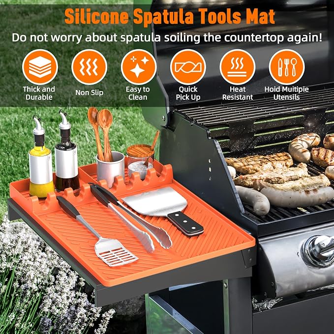 Silicone Grill Mat Compatible with Blackstone, BBQ Griddle Tool | Heat Resistant Silicone Spatula Rest, Protects Countertops for BBQ Griddles, Outdoor Kitchens and Cooking, Gifts for Men