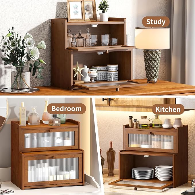 Bread Box for Kitchen Countertop Double Layer Large Corner Bread Box Capacity Bread Storage Bin Farmhouse Breadbox Container Organizer Cabinet Cupboard (Brown)