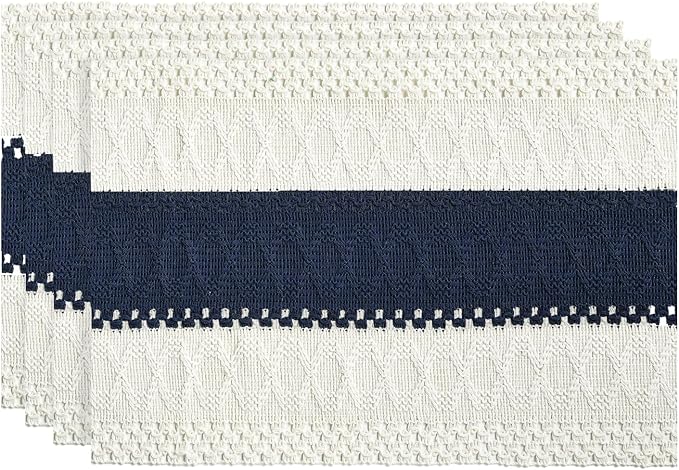 Artoid Mode Dark Blue Farmhouse Rustic Placemats Set of 4,12x18 Inch Seasonal Holiday Hollow Table Mats Party Kitchen Dining Decoration