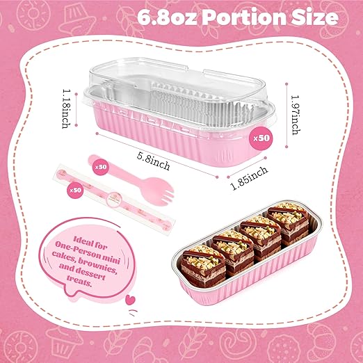 NPLUX Mini Cake Pans with Lids, 100 Pack Pink 6.8oz for Dessert Service | Works for crumble cups, panna cotta, custard and snack servings; single-base workflow helps limit dish handling.