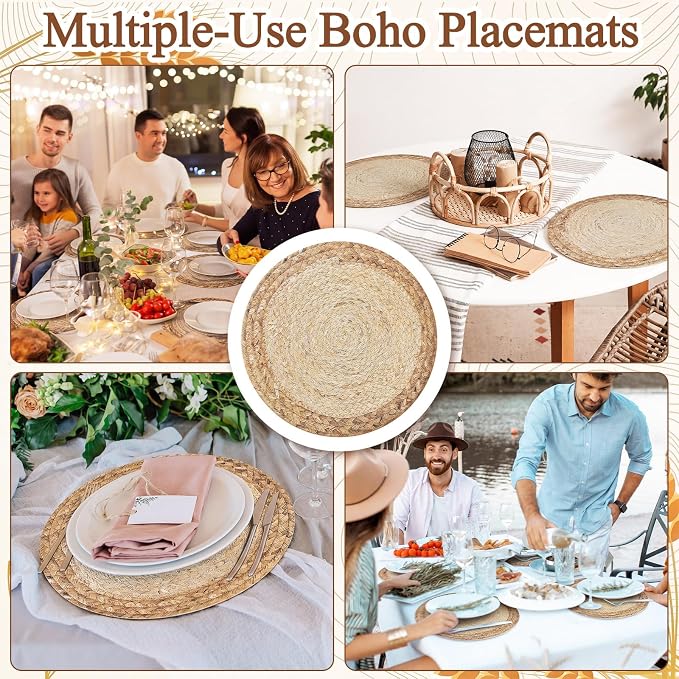 Sinmoe 100 Pcs Disposable Paper Placemats Bulk,Natural,Straw | Paper Charger Place Mat Party Charger Plates Table Place Mats for Dinner Wedding Birthday Baby Shower Spring Dining Tableware