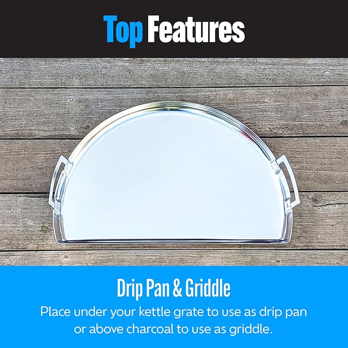 SnS Grills Drip 'N Griddle Pan 26" - Extra Large 3-in-1 Charcoal Grill Accessory for Searing, Dripping, and Griddling, Stainless Steel BBQ Accessory - XL for 26" Weber and Other Kettle Grills