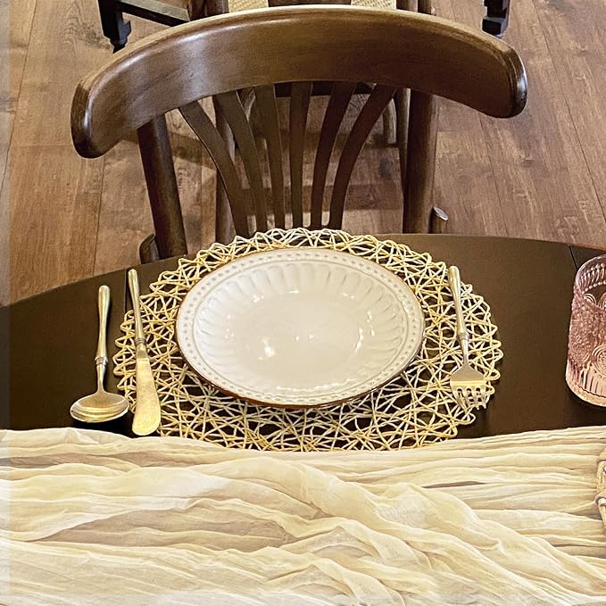 AHHFSMEI Paper Braided Round Placemats Natural Non-Slip Heat Resistant Table Mats for Dining Tables Farmhouse Woven Indoor & Outdoor Place mats for Thanksgiving (12, Beige B)