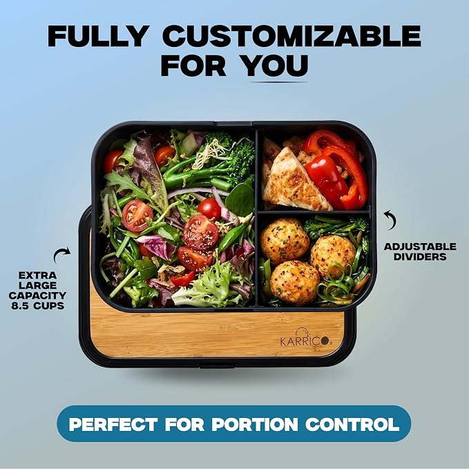 67oz Bento Box Adult, Leak-Proof, Stackable, Meal Prep, Black | 67 oz Capacity, Stackable Containers, Leak-Proof Design, Includes Dividers, Great for Meal Prep, Office Lunchbox