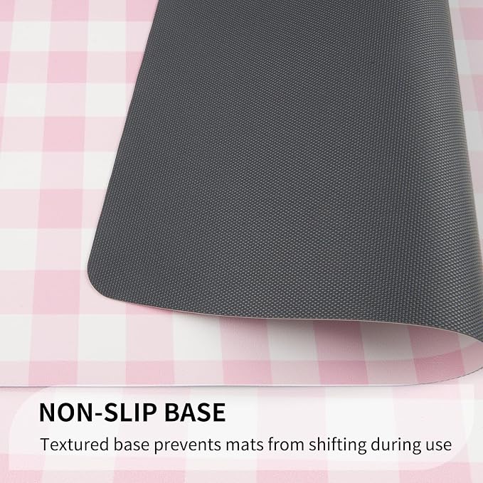 QIYI PU Leather Placemats Set of 6, 12"x18" Waterproof Table Mats, Gingham | Faux Leather, Heat Resistant, Anti Slip, Wipeable Place Mats for Kitchen Dinning, Party Table Décor, Pink Gingham Check