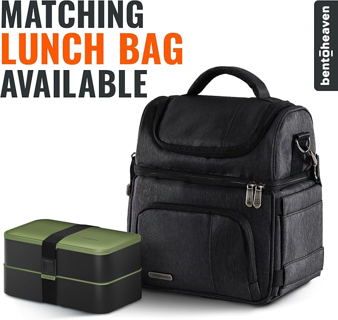 Bentoheaven Bento Box Adult, Stackable Lunch Box, 40 oz, Olive Garden | BPA-free, leakproof and microwave-safe with 2 compartments, utensils, chopsticks, divider and sauce cup for men and women.