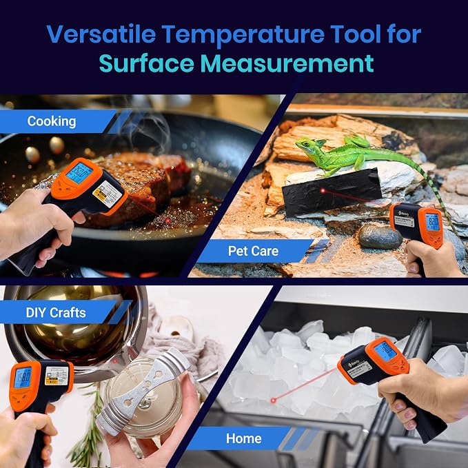 Etekcity Infrared Thermometer Laser Temperature Gun, -58°F~1130°F, Orange | Cooking, Pizza Oven, BBQ, Meat, Kitchen, Reptile, HVAC, Adjustable Emissivity, MAX Display, High Temperature