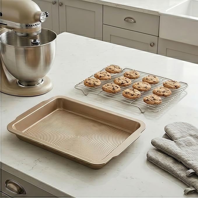 4-Piece Baking Set, 2 Nonstick 17'' Carbon Steel Baking Pans with 2 Raised Wire Racks | Deep Baking Sheets with Cooling Rack, Heavy Duty Baking Tray Cooking Sheet Pan, Kitchen Cookware Set