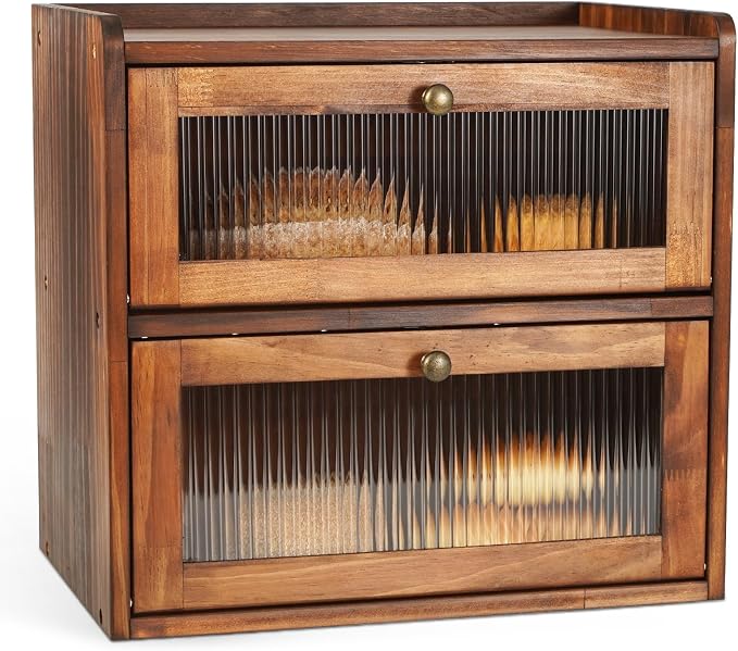 Ciilee Baby Bread Box for Kitchen Countertop Wooden Double Layer Storage Container Bread Bin Large Capacity Vintage Bread Keeper Farmhouse Breadbox Pantry Organizer Versatile Food Cabinet(Brown) | Vintage Double Layer Bread Bin with Air Vents, Acrylic ...