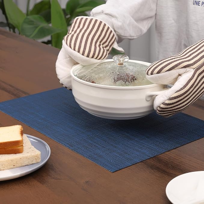 Myir JUN Placemats Set of 6 Kitchen and Dining Table Placemats | Vinyl Placemats Place Mats Indoor/Outdoor Set of 6 Washable Table Mats Non-Slip Place mats for Dining Table, Dark Blue