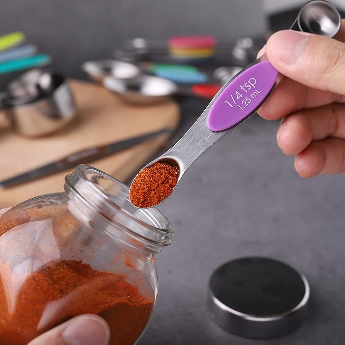 Measuring Cups and Spoons Set of 17 Double Sided Magnetic Measuring Spoons | Stainless Steel Stackable Measuring Cups Magnetic Measuring Spoons Set with 1 Leveler for Dry and Liquid Ingredients