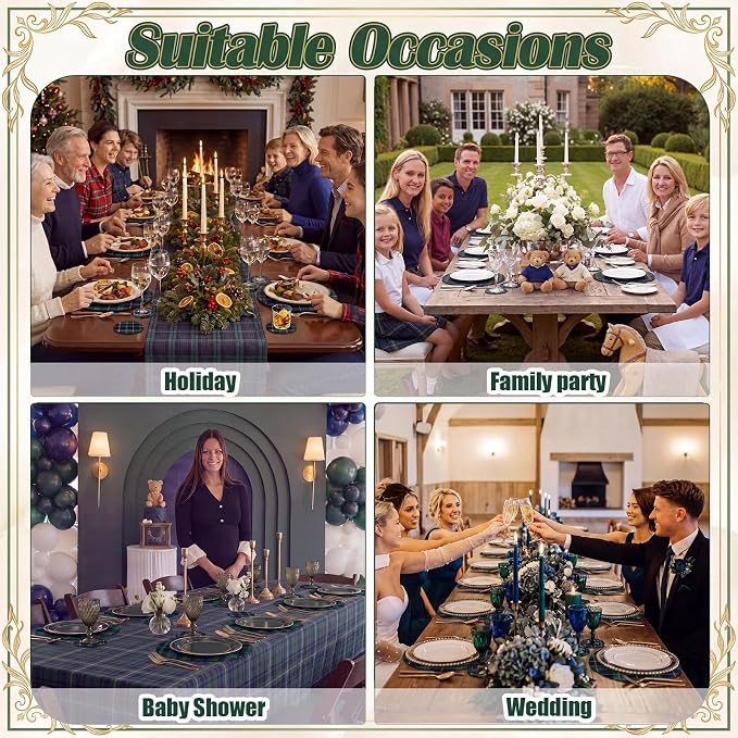 Geosar 200 Blue and Green Plaid Disposable Paper Placemats and Coasters Set Summer Hawaiian Placemat with Coasters Outdoor Indoor for Dining Table Decoration Shower Birthday
