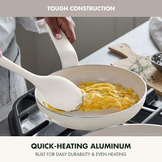 GreenPan Rio Advanced 8" Frying Pan Skillet, Ceramic Nonstick PFAS-Free, Induction Ready, Dishwasher and Oven Safe, Cream White