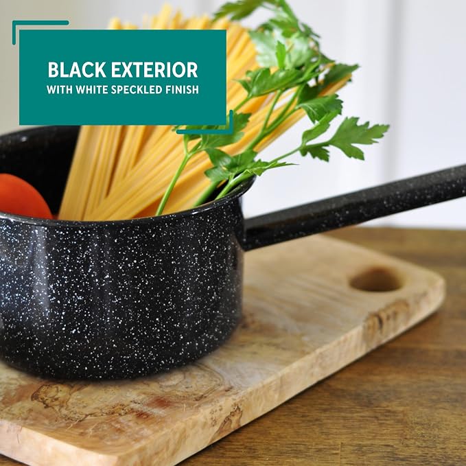 MIRRO 1.25 Qt Enamel Saucepan for Sauces, Black | Compact Size for Efficient Cooking, Smooth Glass Enamel Coating, Comfortable Extended Handle, Versatile for Sauces, Gravies